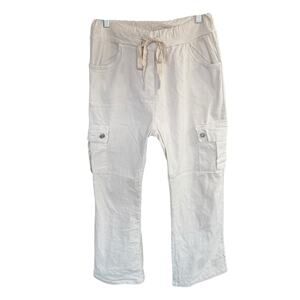 Venti6 Jogger Pants Womens S White Cargo Drawstring Stretch Made In Italy Boho